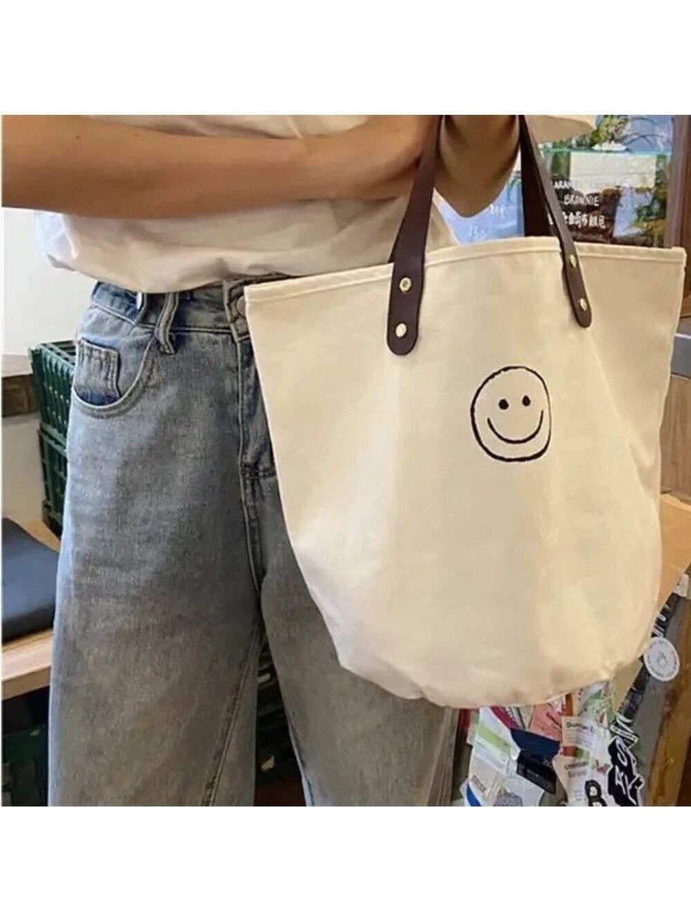 Canvas Smiling Face Tote - Picture 8 of 8